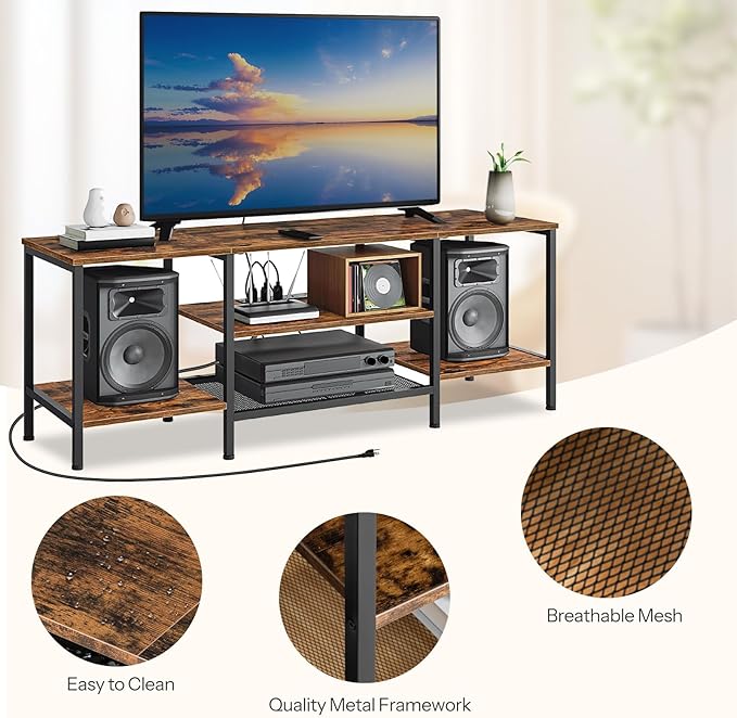 HOOBRO TV Stand with Power Outlets to 65 Inches, TV Console Table with Open S...