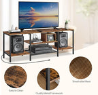 HOOBRO TV Stand with Power Outlets to 65 Inches, TV Console Table with Open Storage Shelves, Industrial Media Entertainment Center for Living Room Bedroom, Rustic Brown and Black BF40DS01