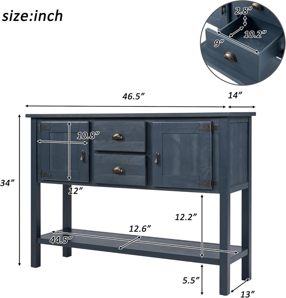 46'' Solid Wood Console Table Sideboard with 2 Drawers and Cabinets a...