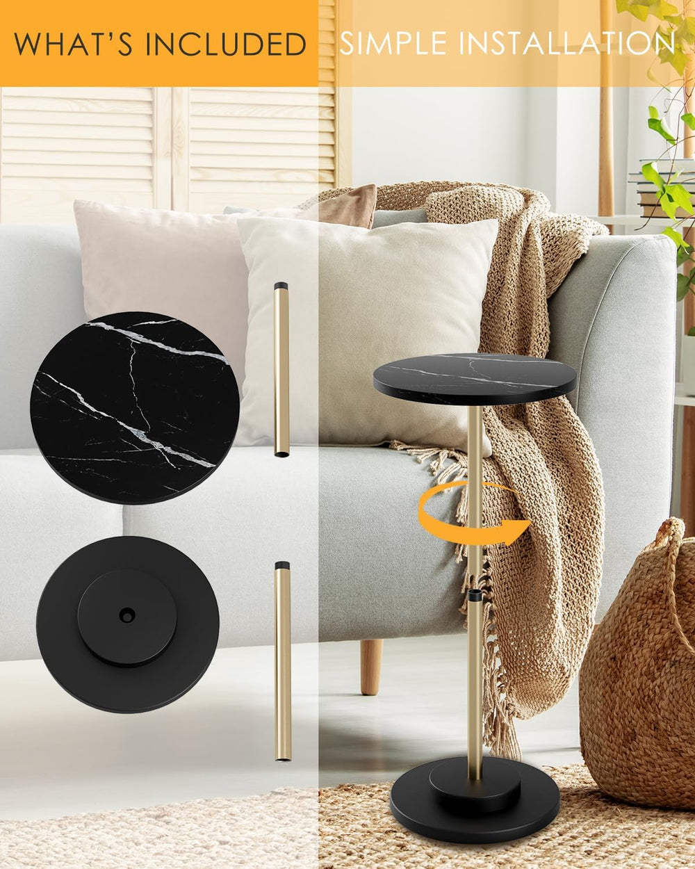Round Side Table, Small Drink Table for Small Spaces, Modern Accent End Table...