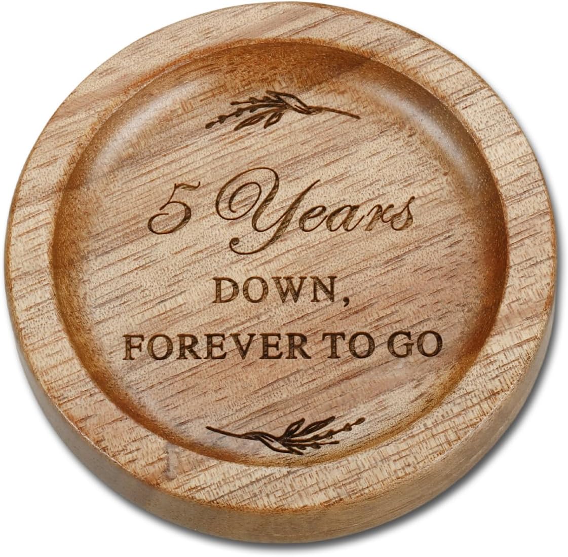 Ring Dish 5 Year Anniversary Wood Gift for Him Her 5th Gifts for Husband | Wife Wooden Wedding Ring Dish 5 Year Marriage Anniversary Presents for Couple, Fifth Anniversay Present for Women Men