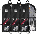 Zilink Dance Costume Garment Bag Garment Bag for Dance Competition 40 in | 5 Clear Zipper, Pockets, Stable Buckles, Carry Handles, for Dance Costumes Closet Storage, Black, 3 Pack