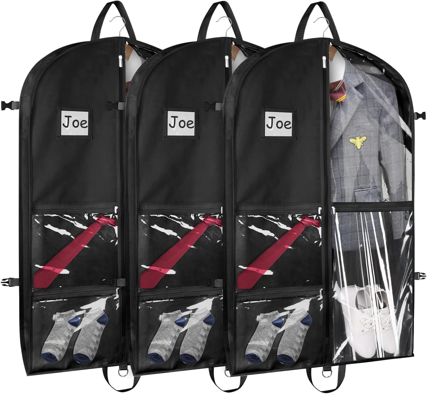 Zilink Dance Costume Garment Bag Garment Bag for Dance Competition 40 in | 5 Clear Zipper, Pockets, Stable Buckles, Carry Handles, for Dance Costumes Closet Storage, Black, 3 Pack