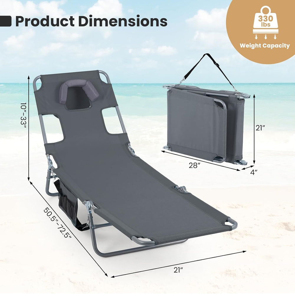 Goplus Tanning Chair, Portable Lightweight 10.5LBS Beach Lounger with Face Ar...