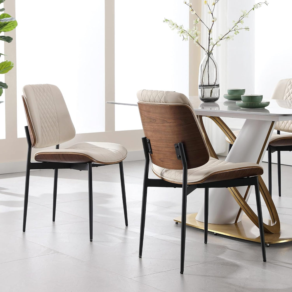 BV Dining Chairs Set of 4, Mid Century Modern PU Leather Metal Legs, Beige | ...