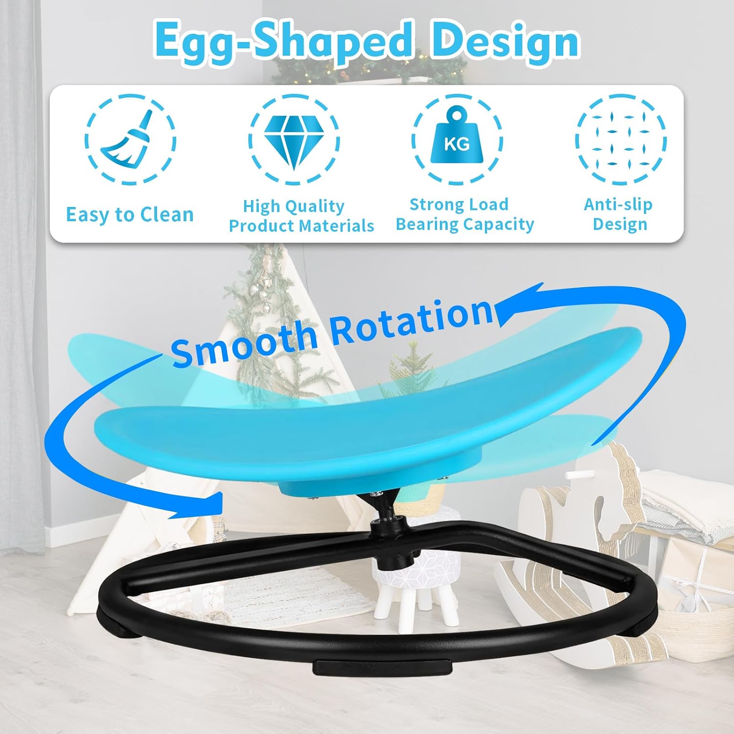 Sensory Spinning Chair for Kids, Autisms Swivel Chair for Body Coordination Training, Sit and Spin Toy, Non-Slip Metal Base, Indoor and Outdoor Activity Toy for Children Blue