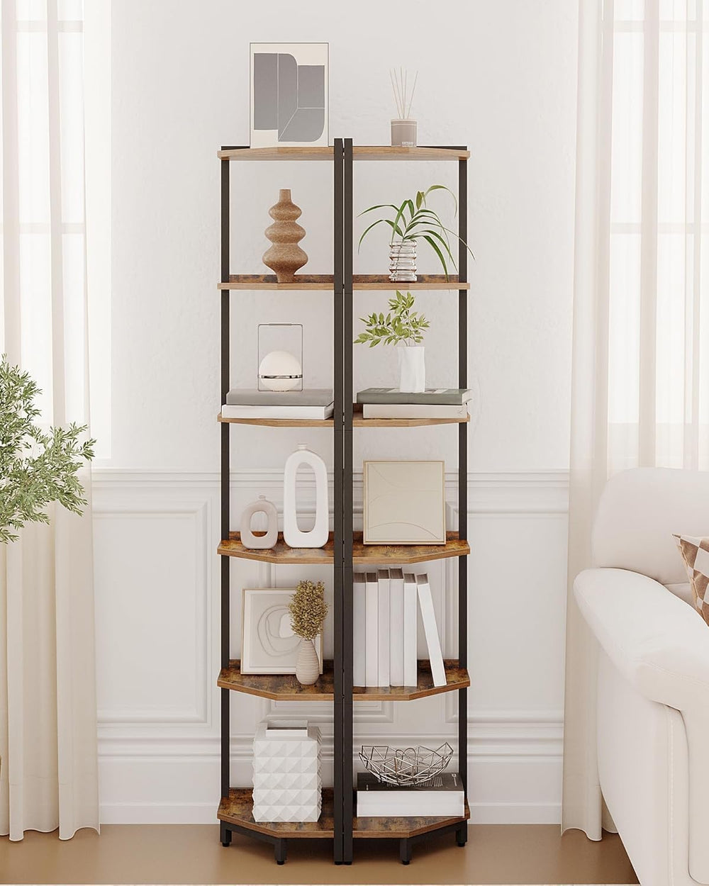 Hzuaneri Corner Shelf Stand, Corner Bookshelf, Storage Standing Shelf Unit wi...