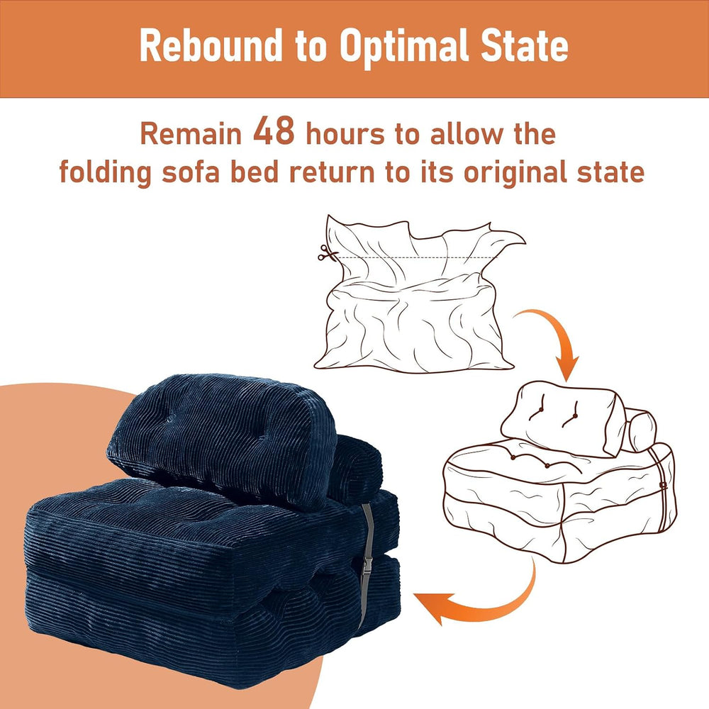 Folding Sofa Bed, Convertible Sleeper Chair with Back Support and Pillow | Fo...