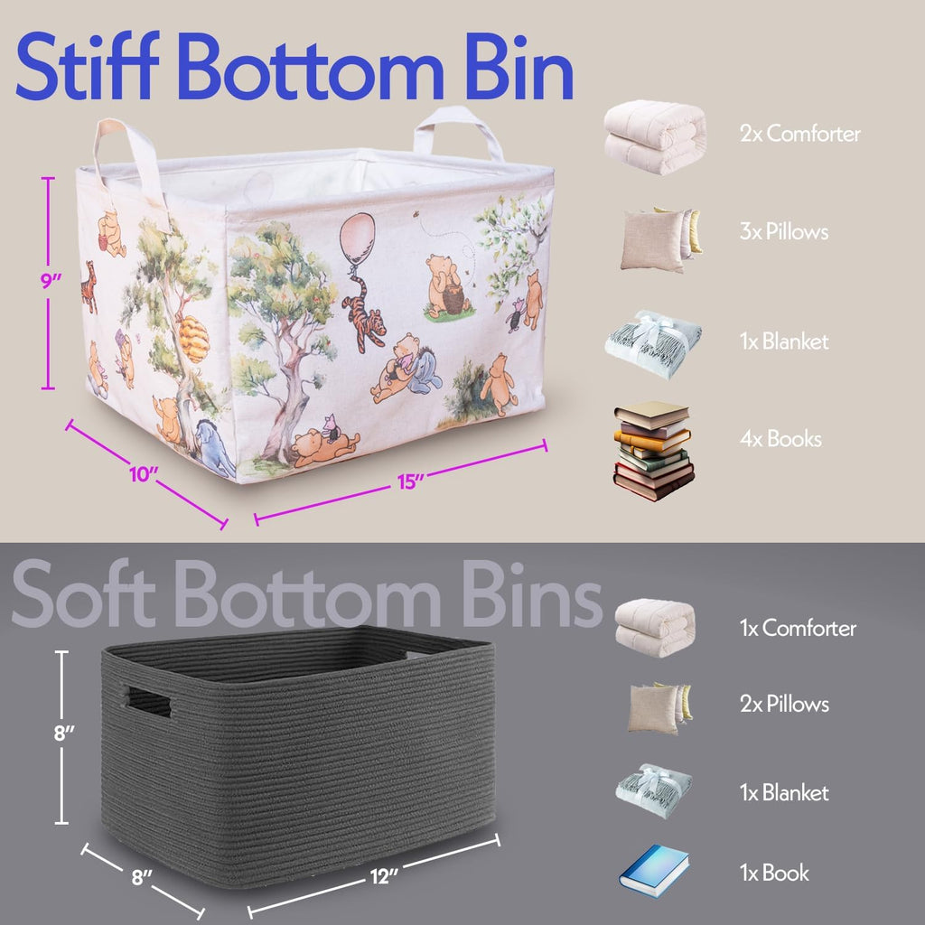 Sweet Baby Co. Classic Winnie Pooh Storage Nursery Basket With Hard Bottom Large Square Canvas Cotton Laundry Hamper Bin Waterproof Foldable Bathroom and Bedroom Stuff Clothes Toys Baby Vintage Decor