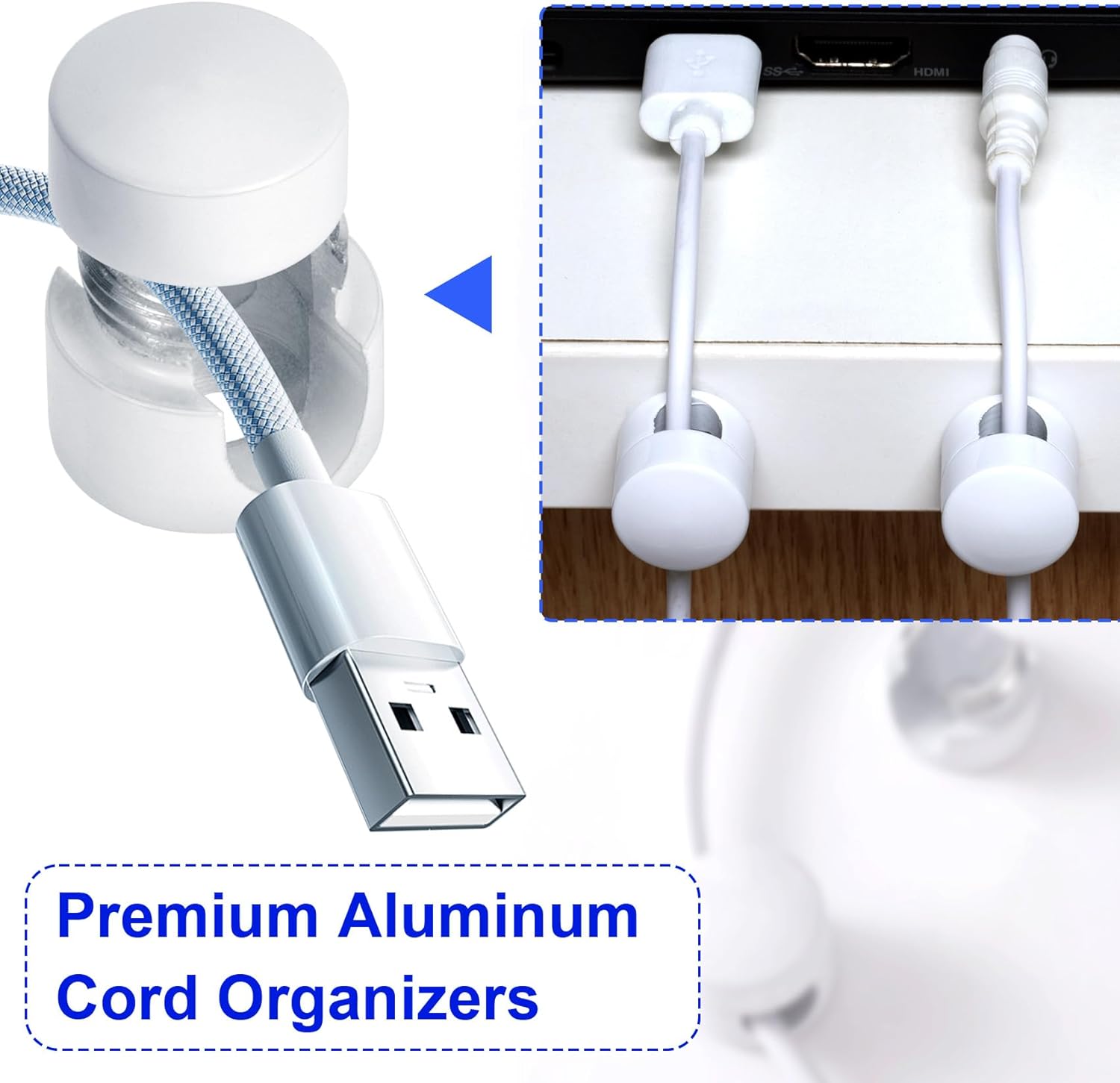 3 Sets Charger Holders for Cords, Adjustable Cable Anchor Holders, Adhesive Metal Cord Clips, Cable Management Wire Organizers for Desk, Office, Nightstand - White, Silver, Red Bronze