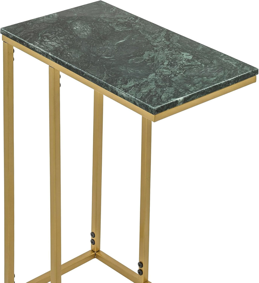 C Shape Table for Sofa with Green Marble Top | Decorative Side Table | End Ta...