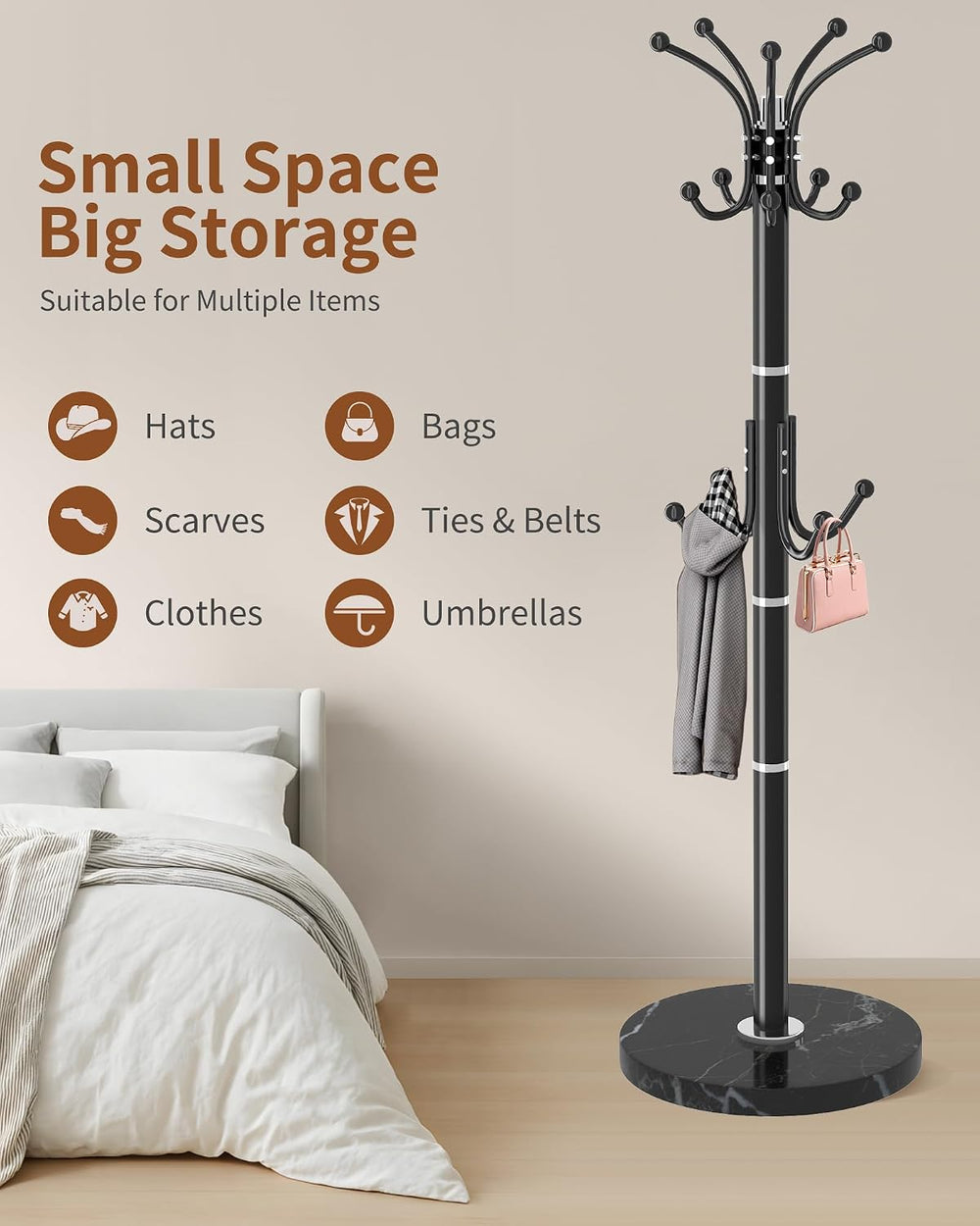 Snaikor Metal Coat Rack Stand with Natural Marble Base, Modern Coat Rack Free...