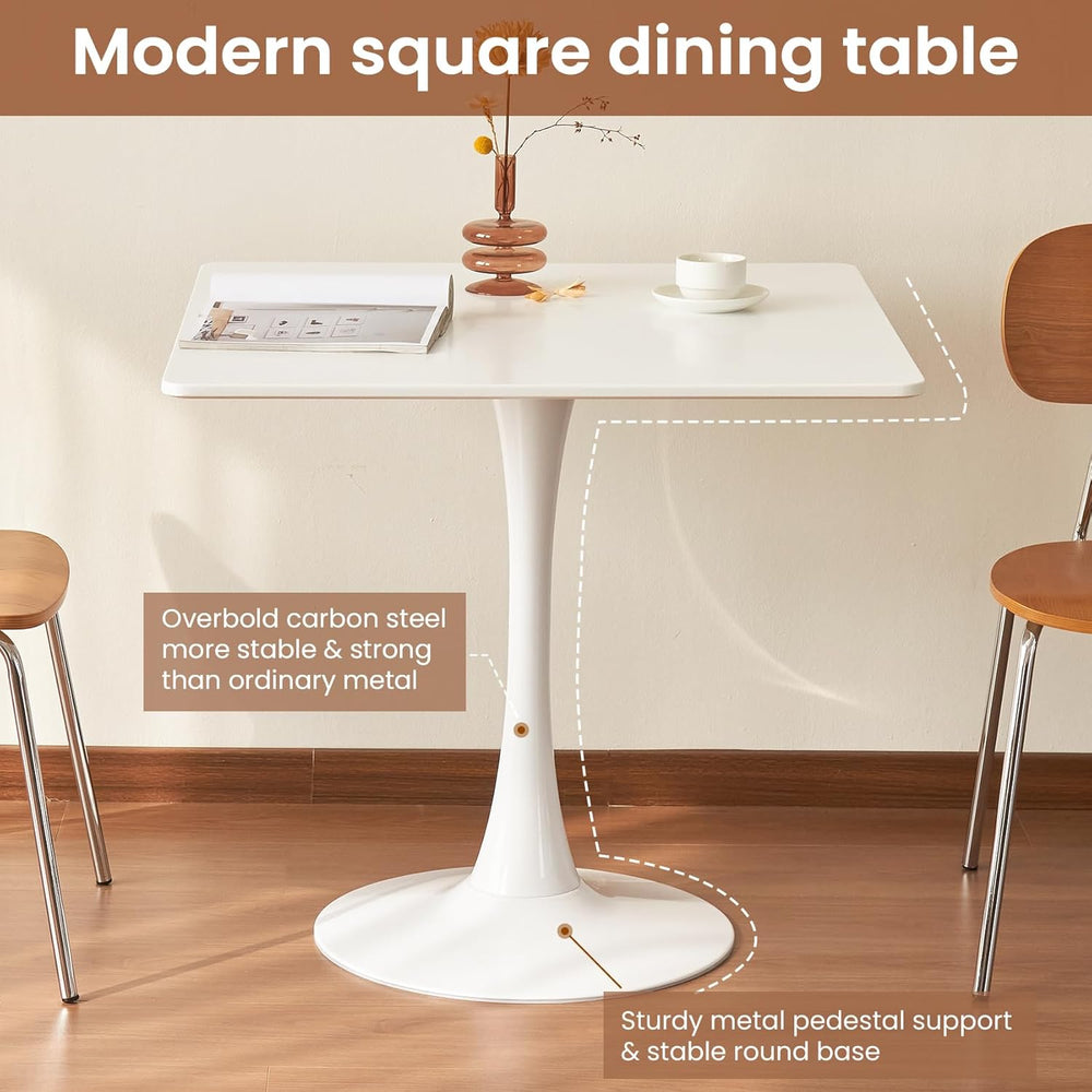 Square Dining Tulip Table for 4, Mid-Century Modern Table with Sturdy Metal P...