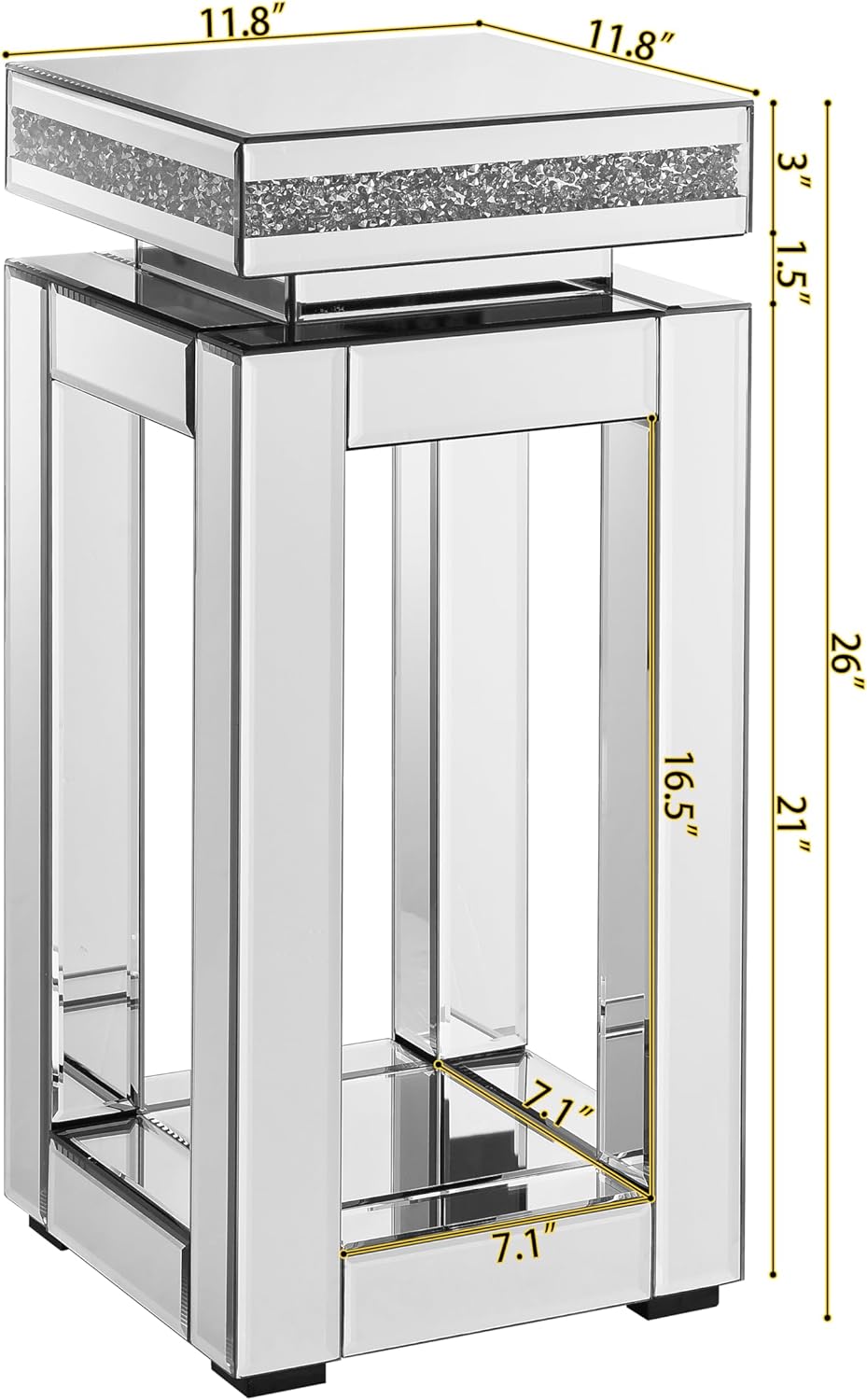 Mirrored End Table Modern 2 Layer 11.8inch Glass Sofa Side Table with Crystal...