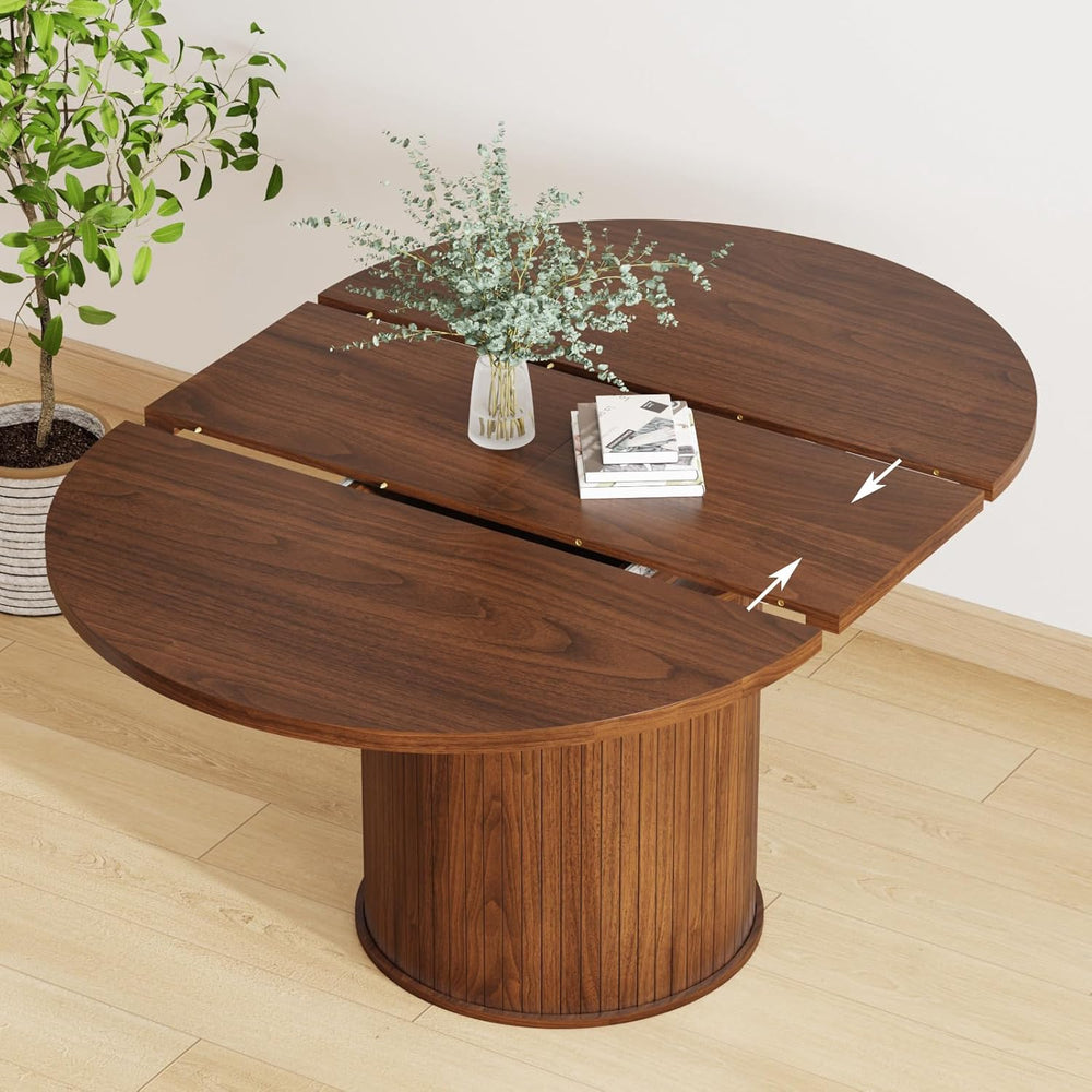 Expandable Dining Table,Round Wooden Kitchen Table,Double Layered Storage Spa...