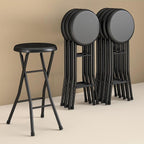 24" Vinyl Padded Folding Stool, Portable Heavy Duty Foldable Stool for Home & Shop, Black