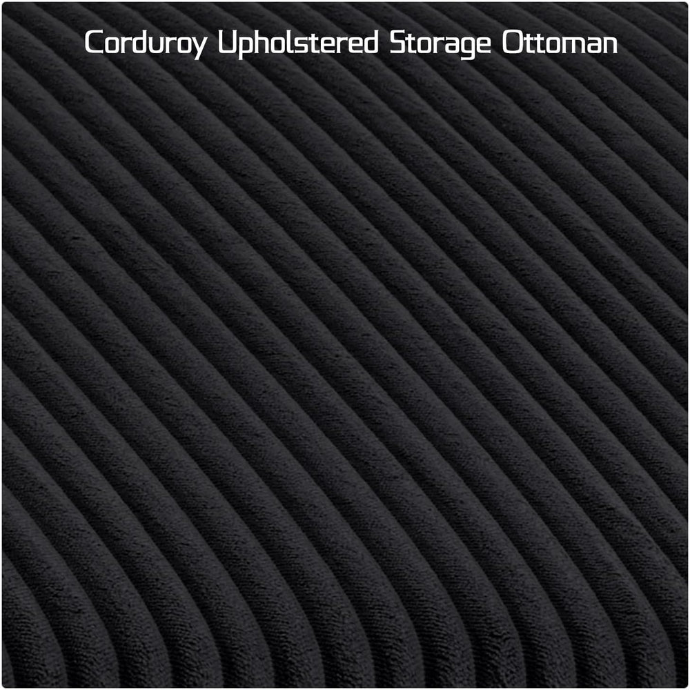55" Corduroy Storage Ottoman Bench, Queen Bed, Black | End of Bed, Bedro...