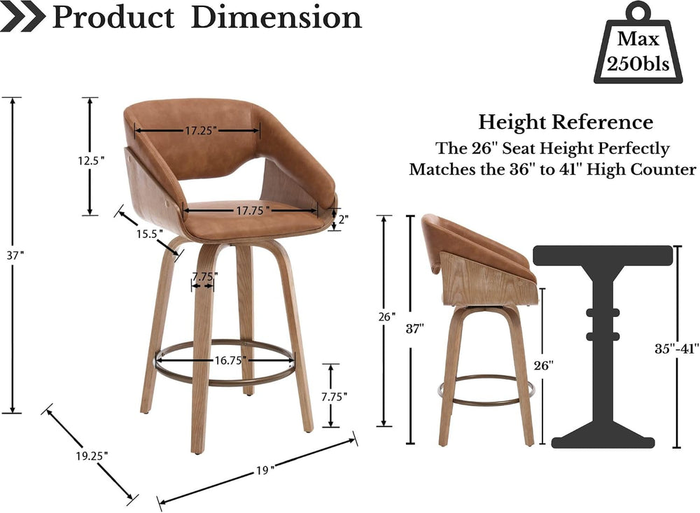 HNY 26'' Modern Barrel Swivel Counter Stools Counter Height Swivel Ba...