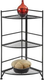 Convenience Concepts Xtra Storage 3 Tier Folding Metal Corner Shelf, Black