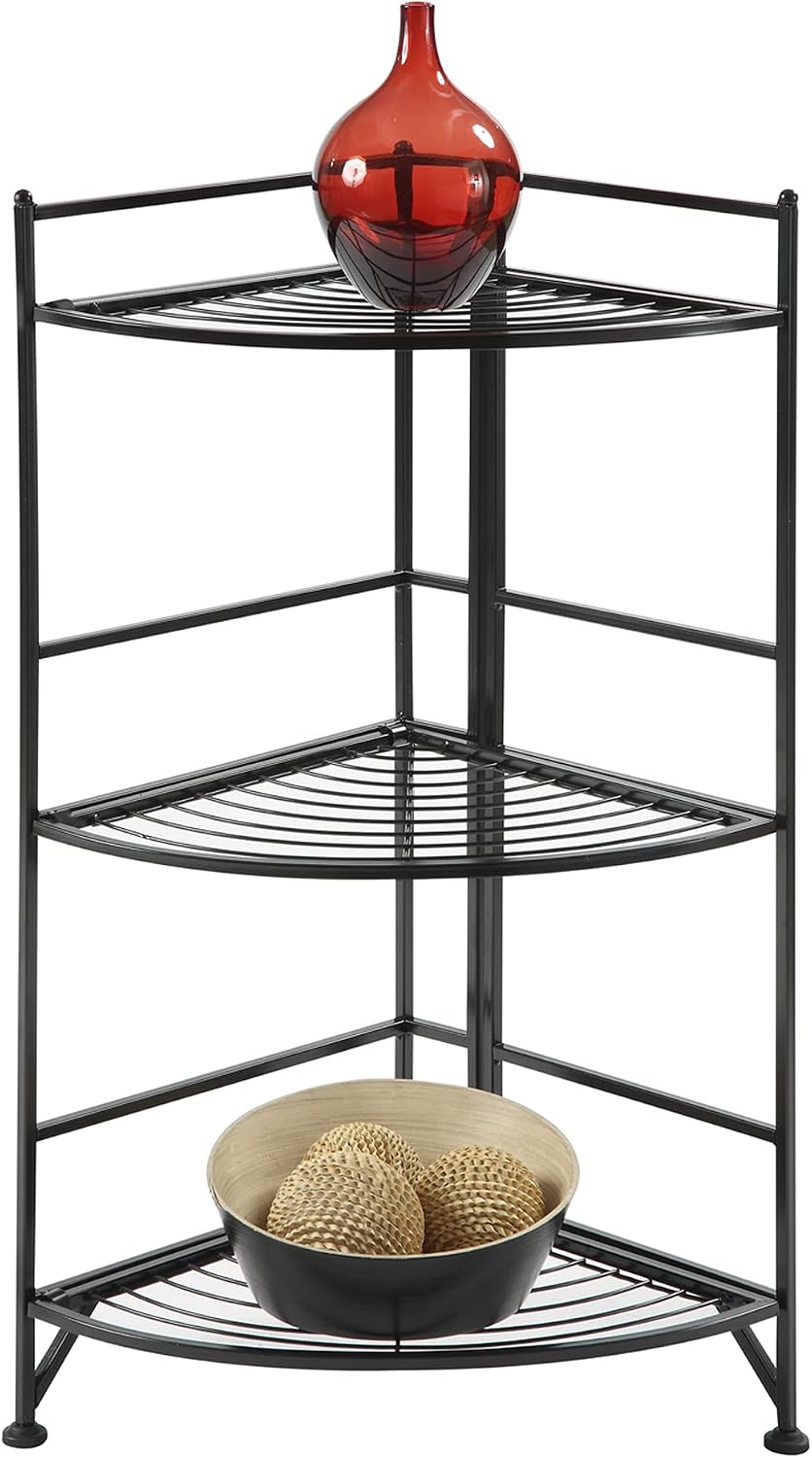 Convenience Concepts Xtra Storage 3 Tier Folding Metal Corner Shelf, Black