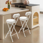 2 Pcs Folding Bar Stool with Back, Tall Foldable Stool Chair with Cushioned Padded, 25.6 Inch Collapsible Counter Height Chair for Kitchen, Shop AMD Cafe (White)