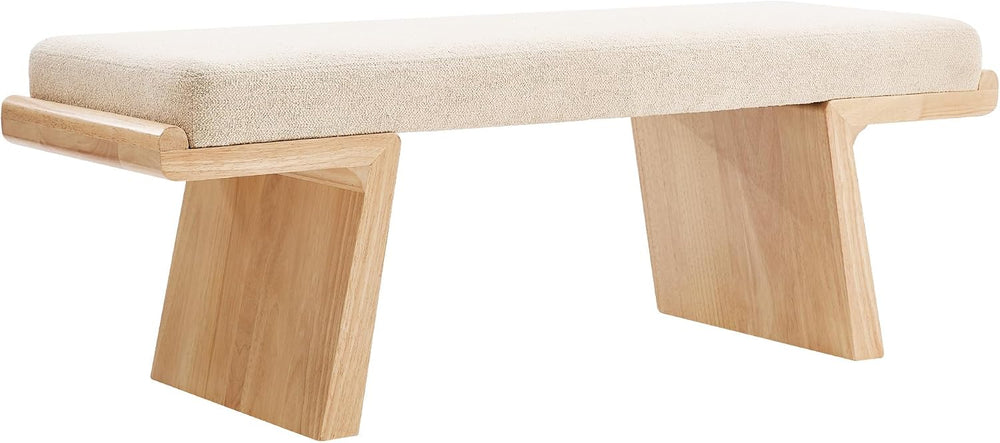 47.2" Natural Wood Bedroom Bench, Upholstered Entryway Bench, Modern End...