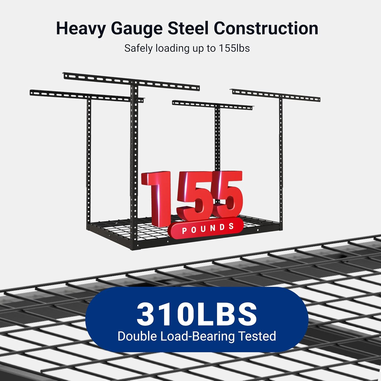 FLEXIMOUNTS 2x3 Overhead Garage Storage Rack, Adjustable Organization System, Heavy-Duty Metal Ceiling Racks, 155lbs Weight Capacity, Black, Classic Series