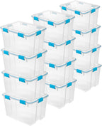 Sterilite 12-Pack Gasket Box, Weather-Resistant Storage Bins with Latching Lids, 80 Quart - Heavy-Duty Organizing Containers for Closet, Bathroom, and Office
