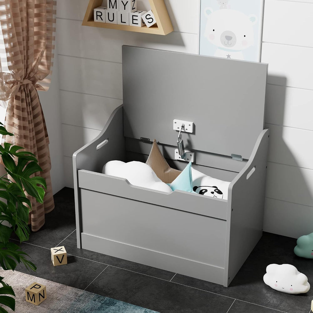 RAAMZO Wood Modern Storage Bench Box Blanket Chest Trunk with Safety Hinged L...