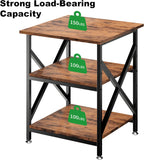 Ollieroo 3 Tier Printer Stand, Large Table with Wheels, Rolling Cart with Height Adjustable Middle Storage Shelf, 23.6 x 23.6 x 30.3 Inches Shelf for Home Office, Vintage Brown