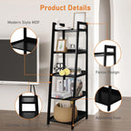 Acehome 5 Tier Ladder Shelf, Large Capacity Bookshelf with Steel Frame and Wooden Surface, for Living Room, Bedroom, Kitchen, Black
