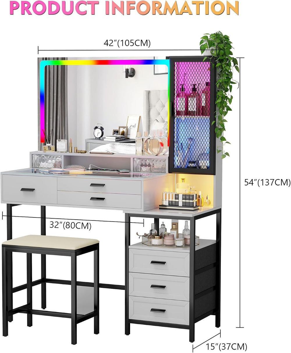 Lvifur RGB Vanity Desk - with Mirror and Lights,7 Dynamic & 24 Static Dim...