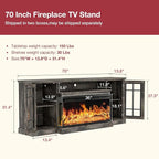oneinmil 36 Inch 3-Sided Glass Fireplace TV Stand for TVs up to 80", Rustic Media Entertainment Center Console Table with Glass Door Closed Storage, Set of TV Table, Grey