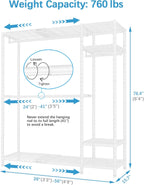 VIPEK X20 Expandable Metal Clothing Rack Adjustable from 3'3" to 4'8" Heavy Duty Garment Racks with Adjustable Shelves and Hanger Rods Portable Wardrobe Open Closet Rack System, White