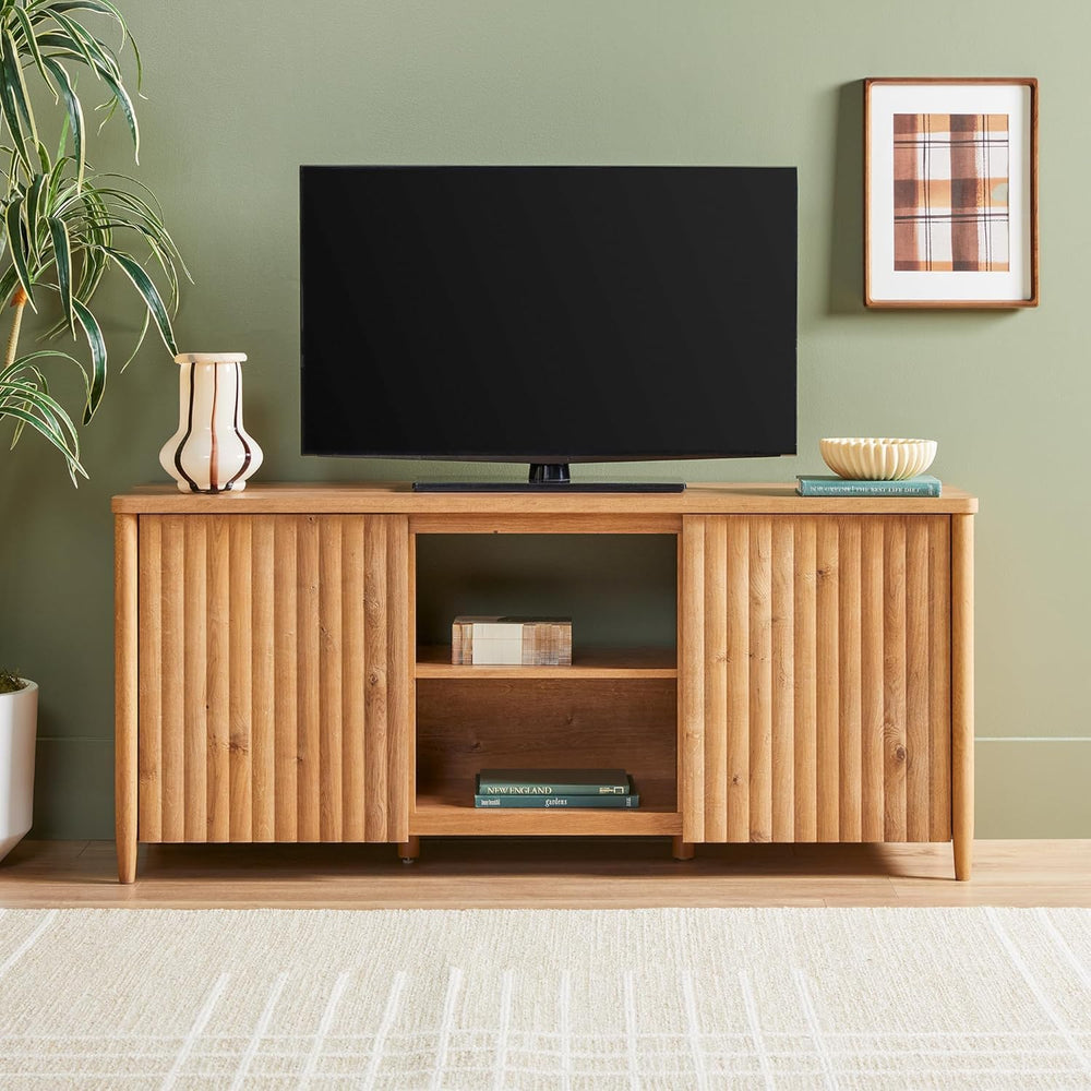 Walker Edison Scandinavian Reeded TV Stand with Storage for up to 70" TV...