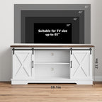IDEALHOUSE Farmhouse Tv Stand for 65 inch TVs, Entertainment Center with Sliding Barn Doors and Adjustable Shelf, Modern Storage Media TV Console TV Stand Table for Living Room, Bedroom, White & Brwon
