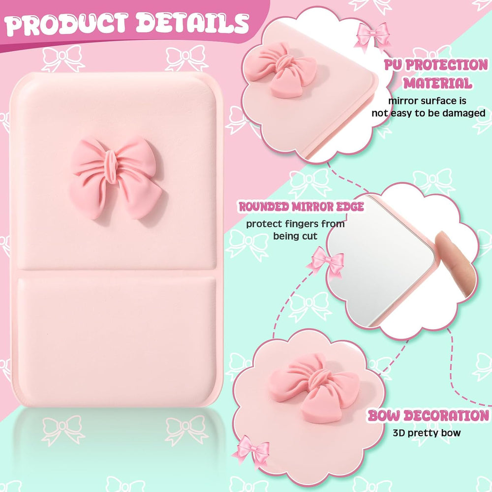 Amyhill 24 Pcs Folding Bow Mirror Pink Favors Women Bridal Party