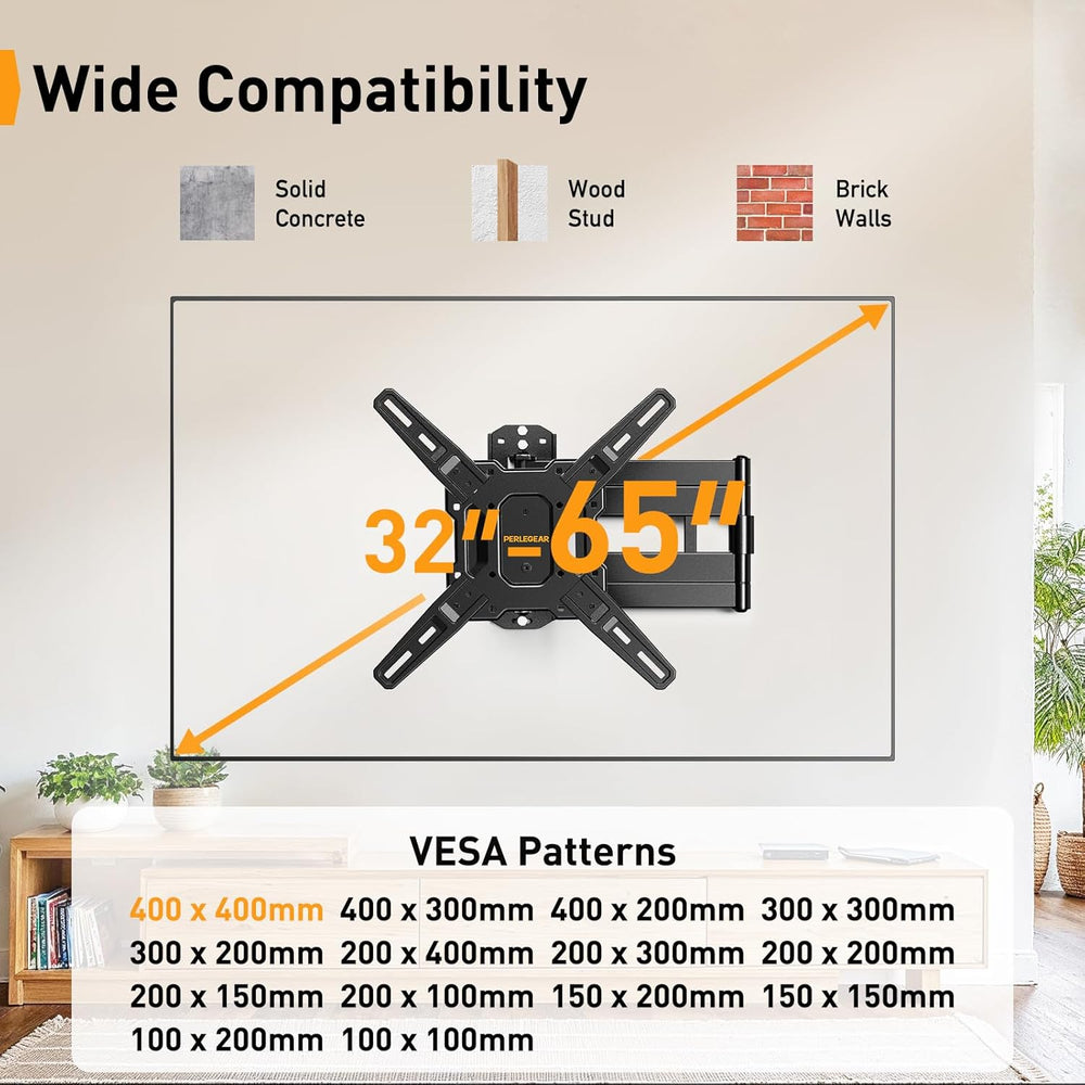 Perlegear Long Arm TV Wall Mount for 32-65″ TVs, 37.4” Long Extension | Max V...