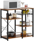 soges 3-Tier Kitchen Baker's Rack, Compact Microwave Stand, Rustic Brown | Space-saving for Apartments, Kitchen, Pantry, Living Room, Sliding Storage Basket, 5 Hooks, Sturdy X-Frame, Easy Assembly