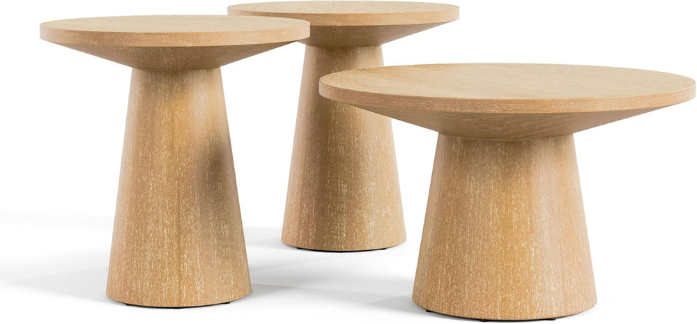 Furniture of America Lestara Modern Solid Wood 3-Piece Brown Round Coffee Tab...