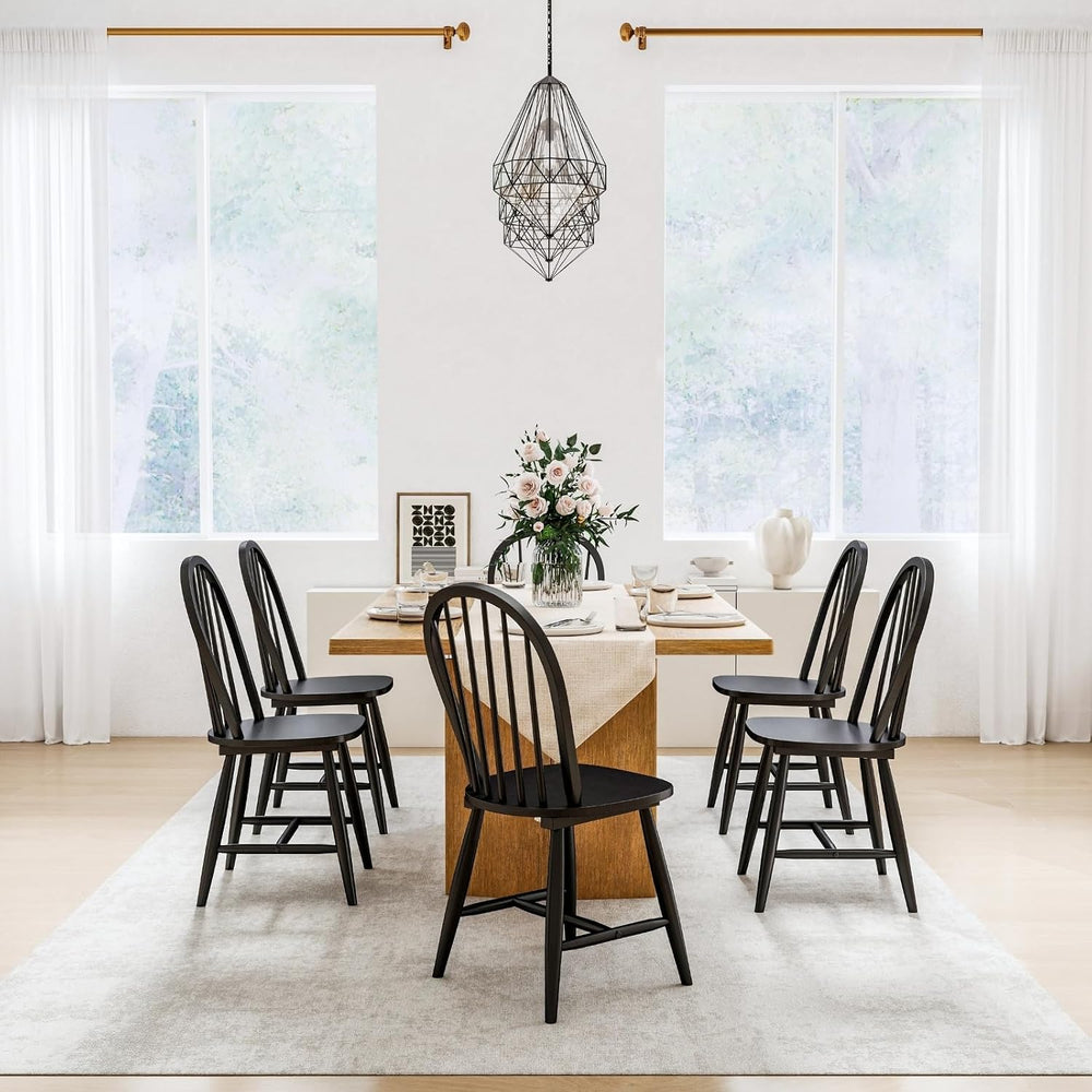 chairus Black Windsor Dining Chairs Set of 2, Farmhouse Wooden Dining Room Ch...
