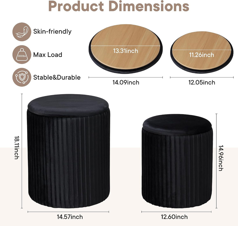DUMOS Round Ottomans with Storage Set of 2, Vanity Stool, Foot Stool | 14.57&...