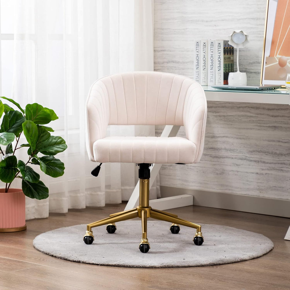 KCC Vanity Chair Velvet Desk Chair with Gold Base for Living Room,Cream