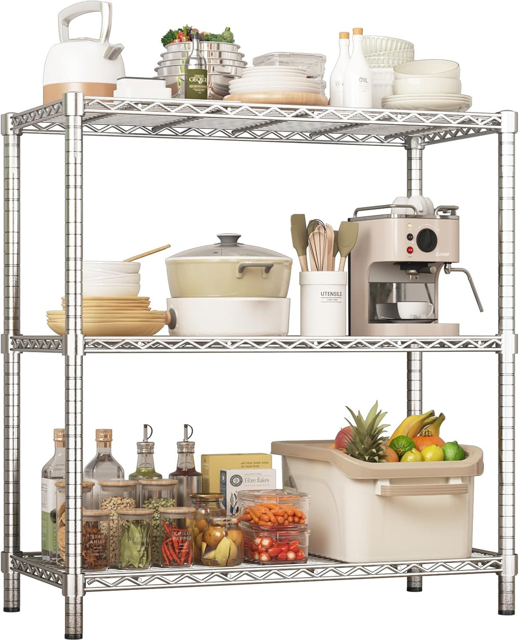 ROOMTEC 3-Tier Wire Shelving Unit,40" W*16" D*36" H,Max Load 1200 lbs | Small Garage Shelves,Adjustable Storage Rack, Metal Shelf for Kitchen, Pantry, Laundry Room, Basement