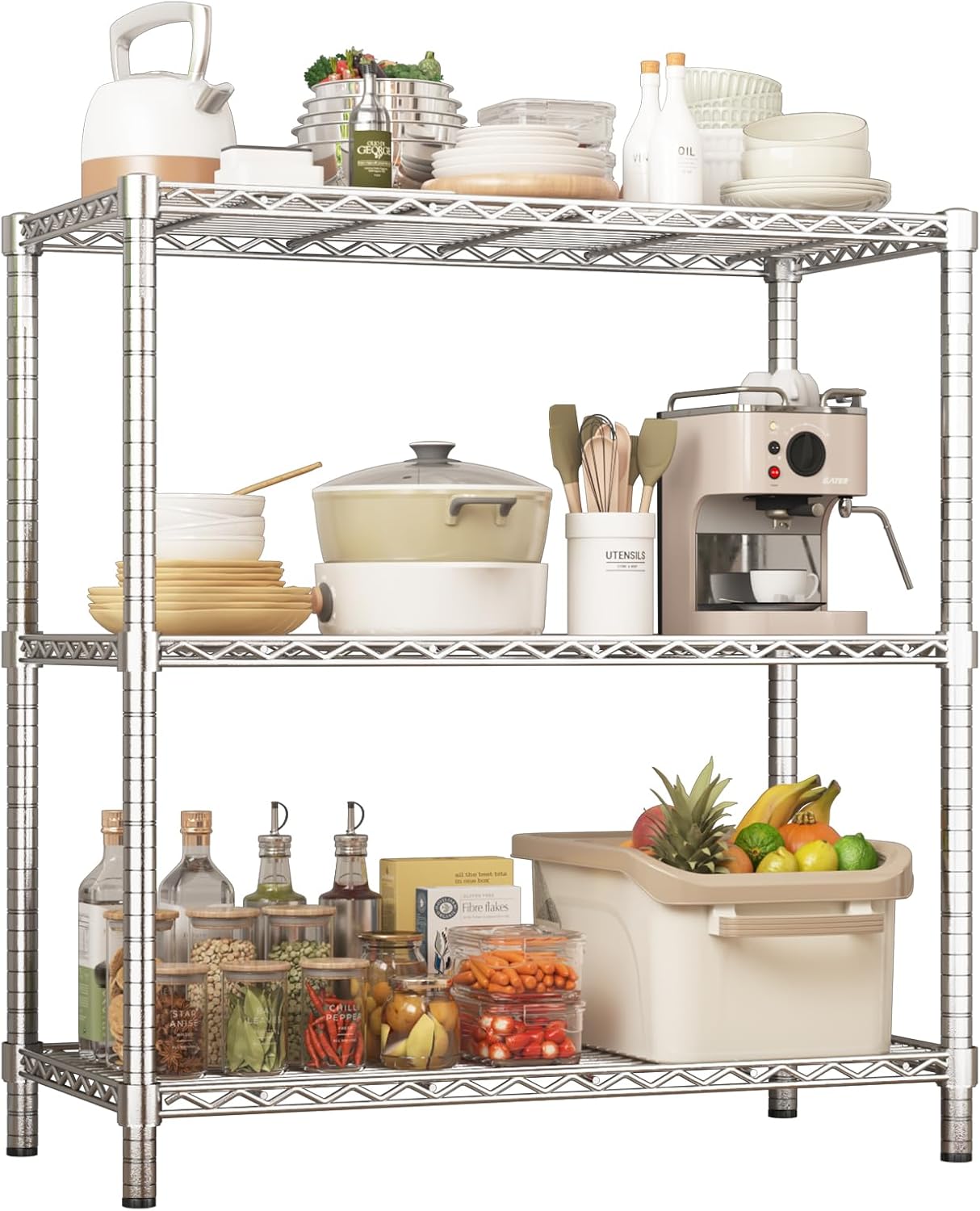 ROOMTEC 3-Tier Wire Shelving Unit,40" W*16" D*36" H,Max Load 1200 lbs | Small Garage Shelves,Adjustable Storage Rack, Metal Shelf for Kitchen, Pantry, Laundry Room, Basement