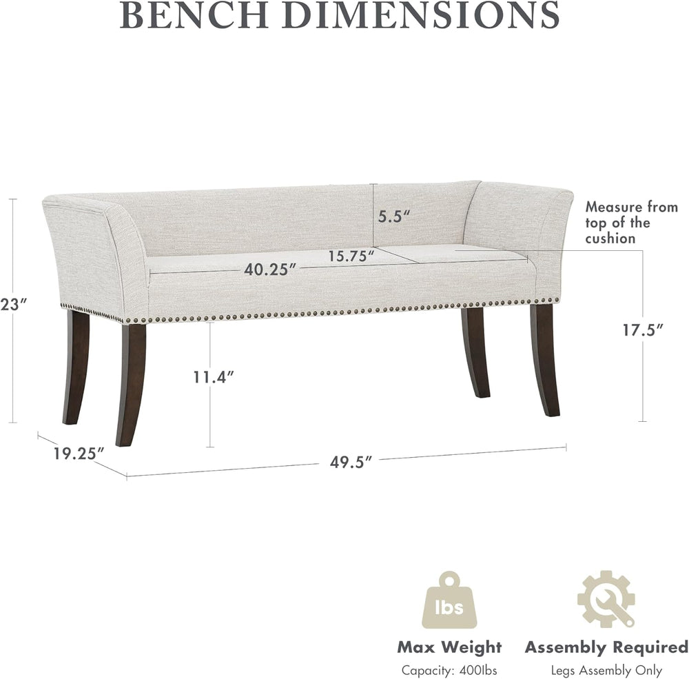 Madison Park Accent Bench for Living Room, Upholstered with Nailhead Trim, &a...