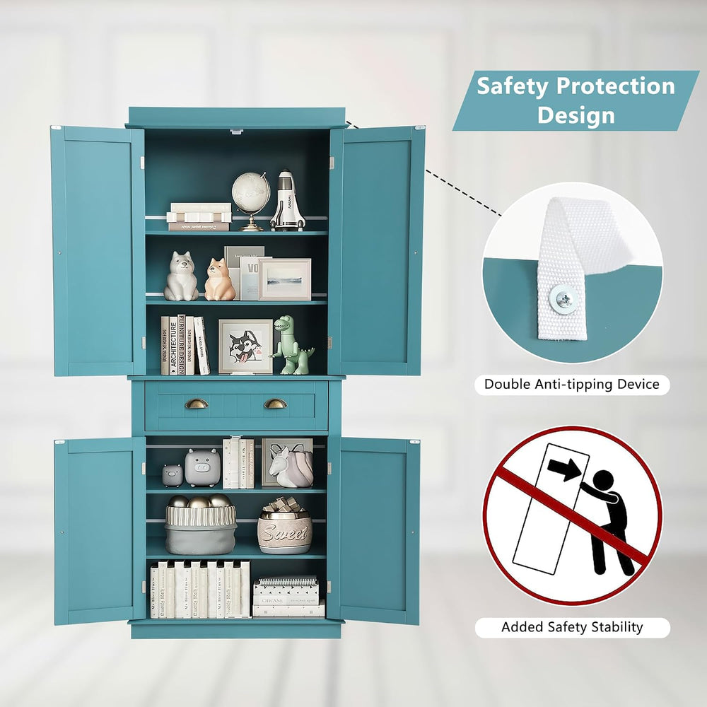 KIGOTY 72" Tall Kitchen Pantry Cabinet with Drawer and 4 Adjustable Shel...