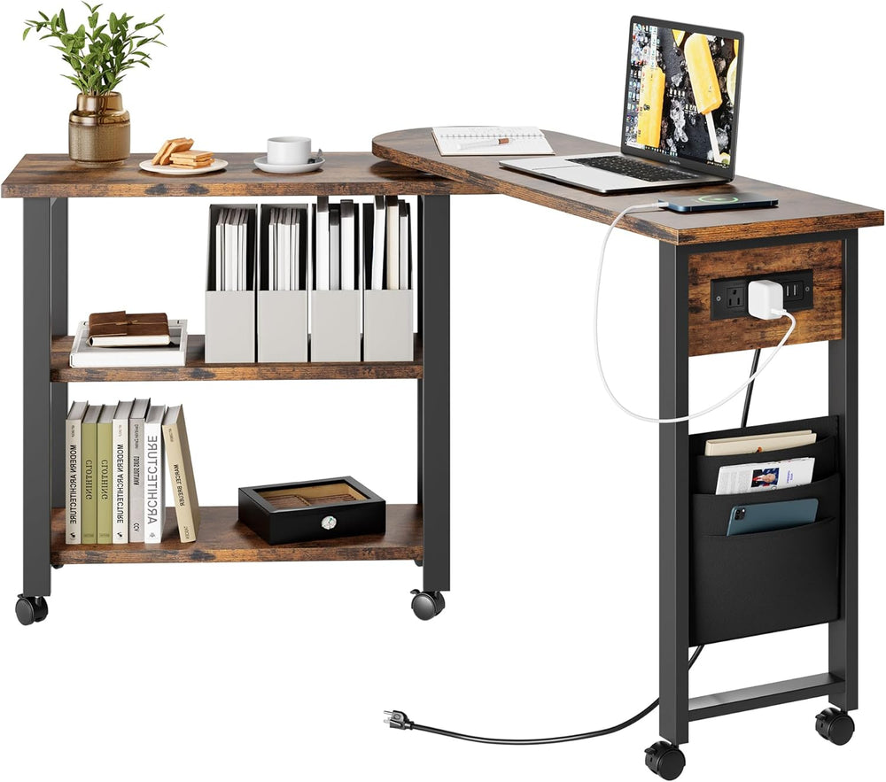 GarveeHome Rotating Side Table 360° End Table with Charging Station Swivel Si...