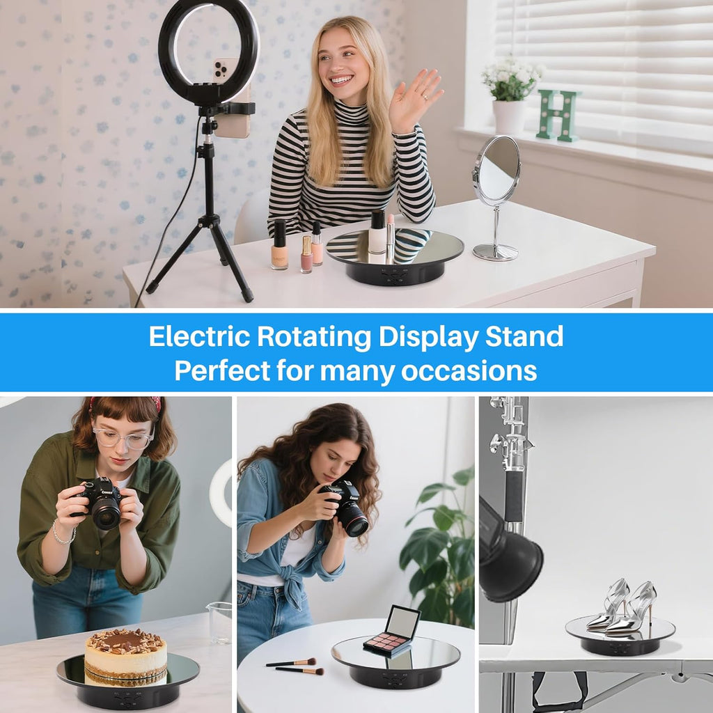 Rotating Display Stand Turntable Stand Black Spinning Stand for Product Shows with Telecontroller,7.87inch /17.6lbs Max Load,Black Round