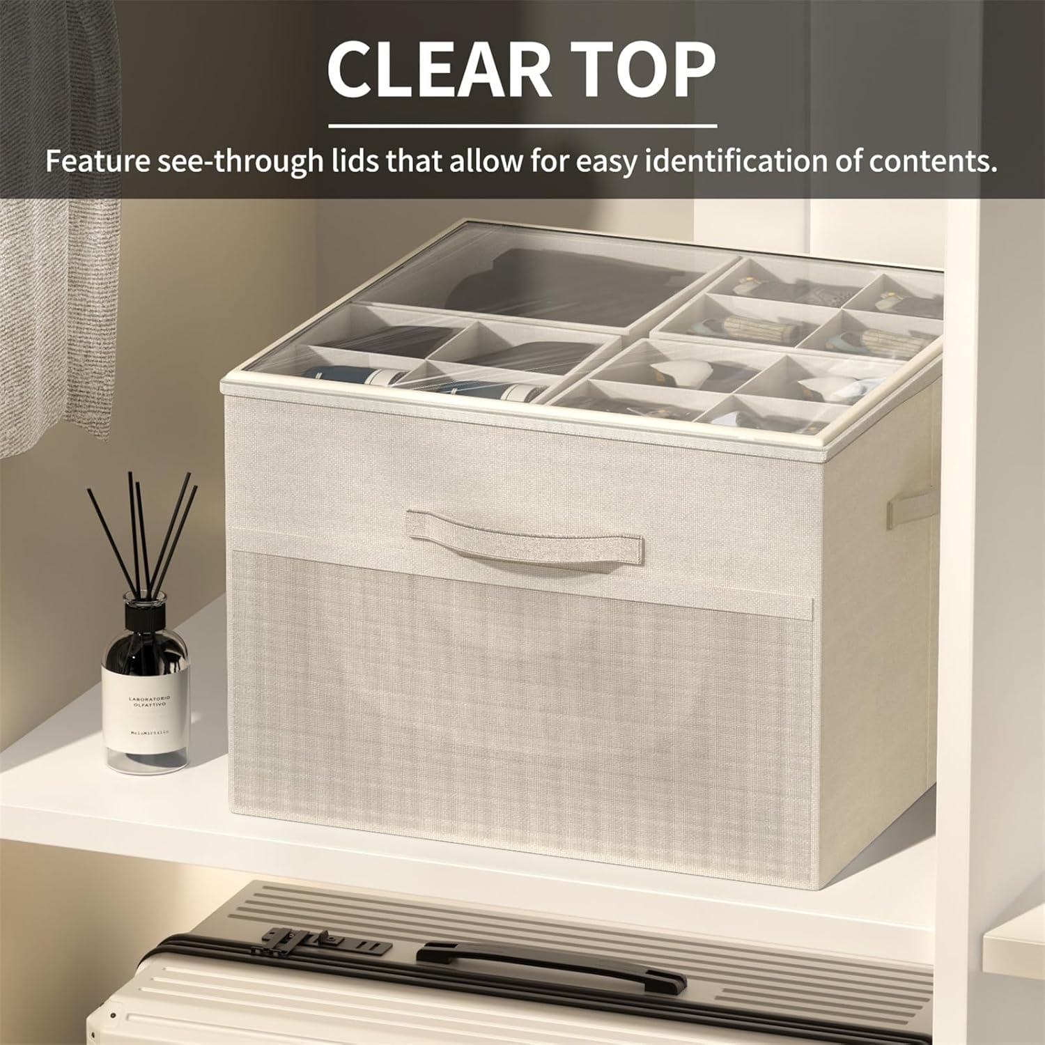Aokeyee Shoe Organizer for Closet,Foldable Shoe Storage Organizer Box Bin with Adjustable Dividers and Clear Cover, Fits up to 16 Pairs